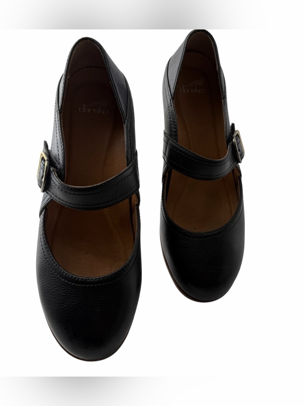 Dansko Sandy Black Leather Wedge Mary Jane Lagenlook Dark Academia Shoes Size 39